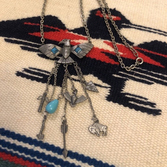 Vintage Thunderbird Turquoise Park Lane Signed Drop Necklace - Picture 2 of 6